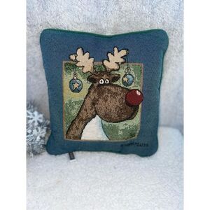 Adorable Christmas Rudolph the Reindeer Multi-Color Accent Throw Pillow-EUC